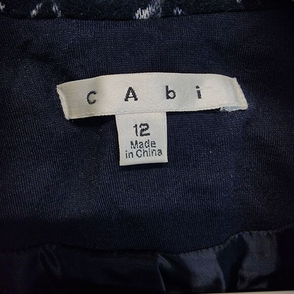 Cabi Filigree Jacquard Blazer Coat Size 12 Blue Wool Blend Lined Darted Waist - Picture 16 of 16